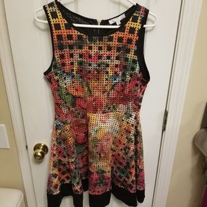 NWT Womens r + j (Romeo and Juliet Couture) Size Large Orange/Pink Floral Dress.